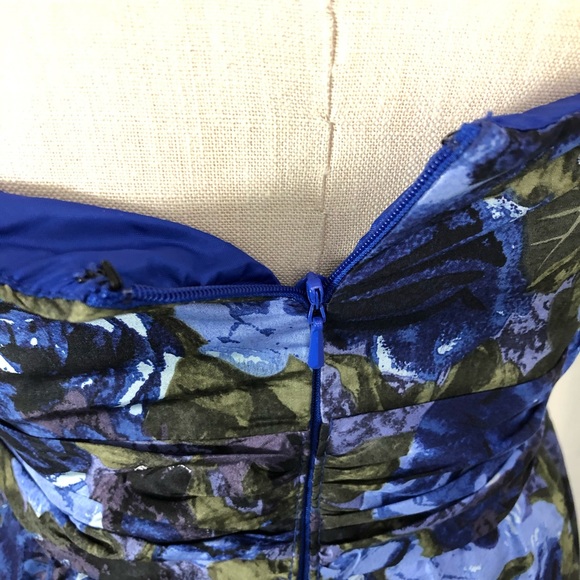 Donna Ricco Strapless Dress Blue Floral Silk Sz 4 A-line Tea length - Picture 10 of 13